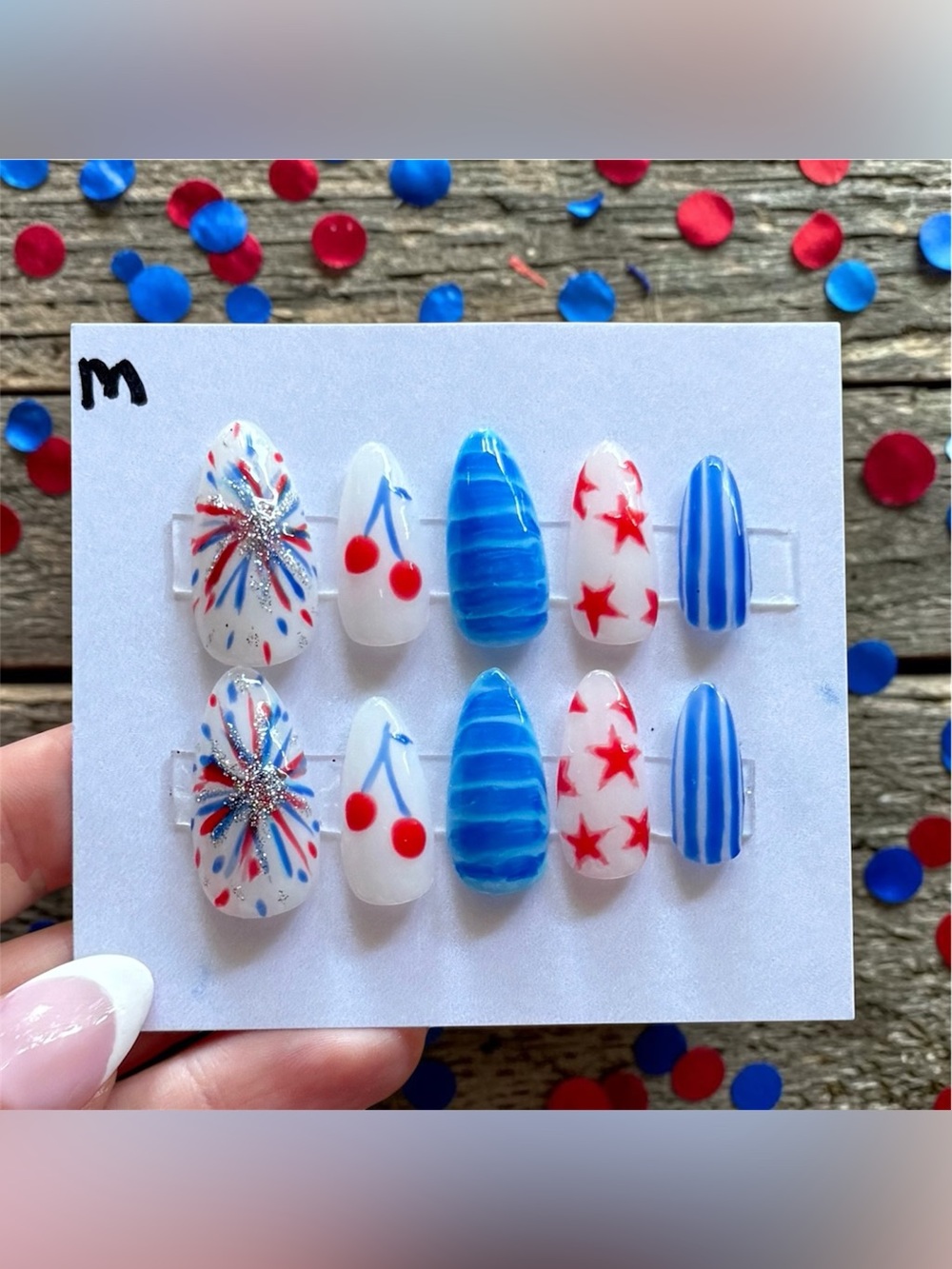 Hand painted Custom 4th of July Press On Nails Size Medium